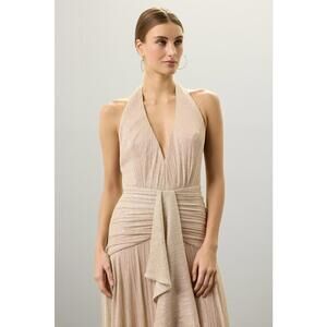 PatBO Gold Lurex Draped Maxi Dress Size 2 with Discoloration